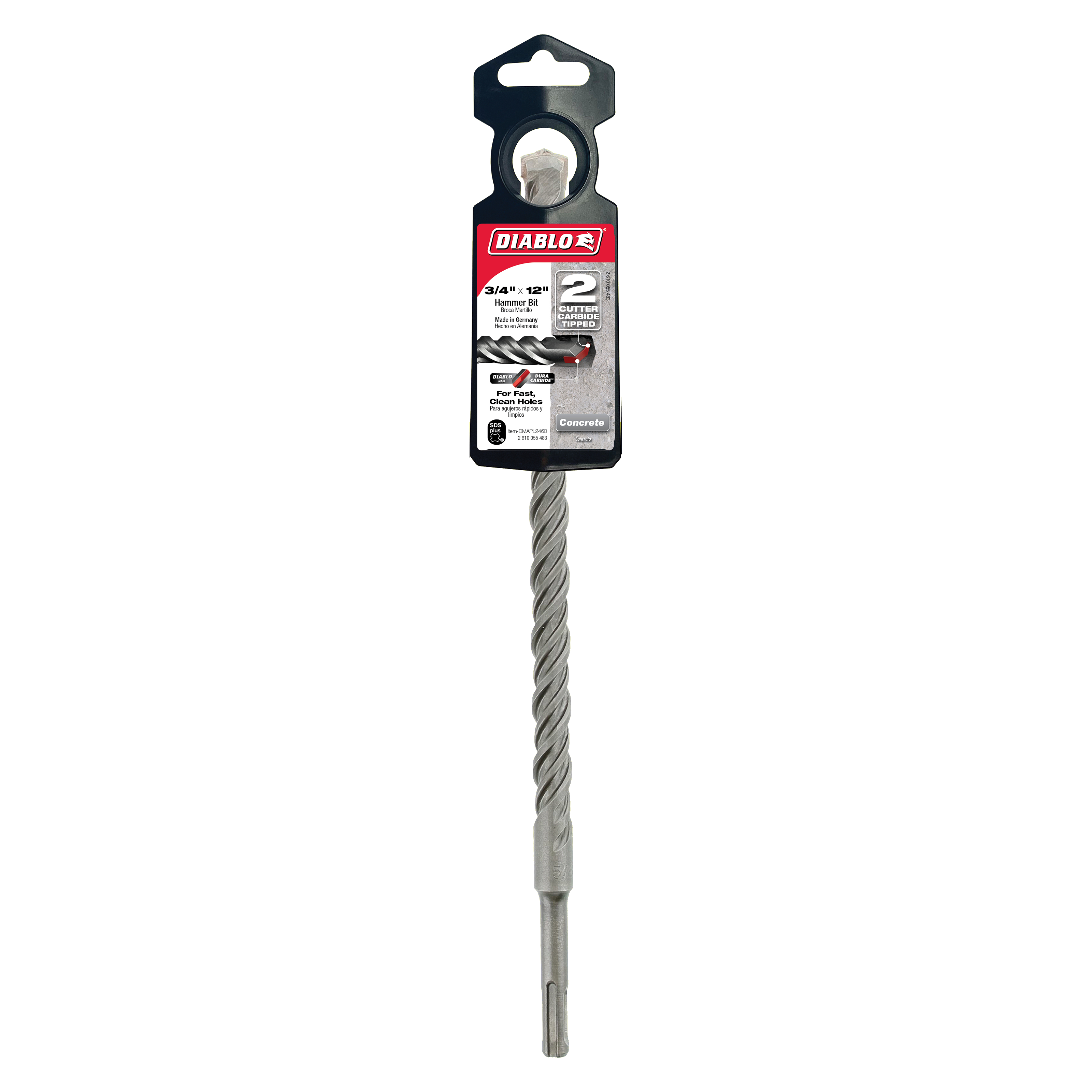 Diablo SDS-Plus concrete drill bit with 2-cutter design, 3/4 inch diameter and 10 inch length, in packaging.