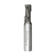 Freud diamond compression router bit with cylindrical shank and dark cutting head on white background.