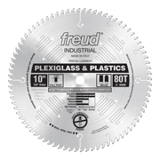 Freud 10" circular saw blade with 80 teeth for cutting plexiglass and plastics, 5/8" arbor.