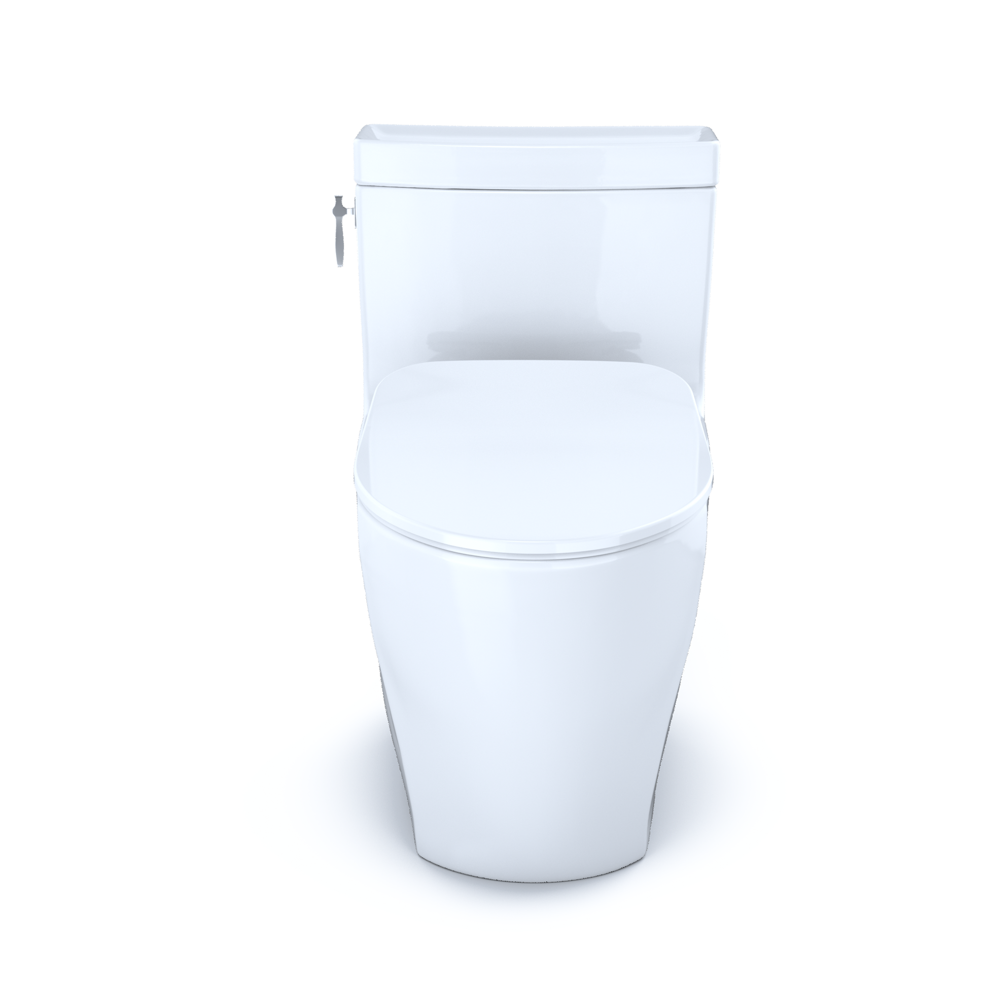 Cotton white one-piece elongated toilet with soft-close seat and integrated tank.