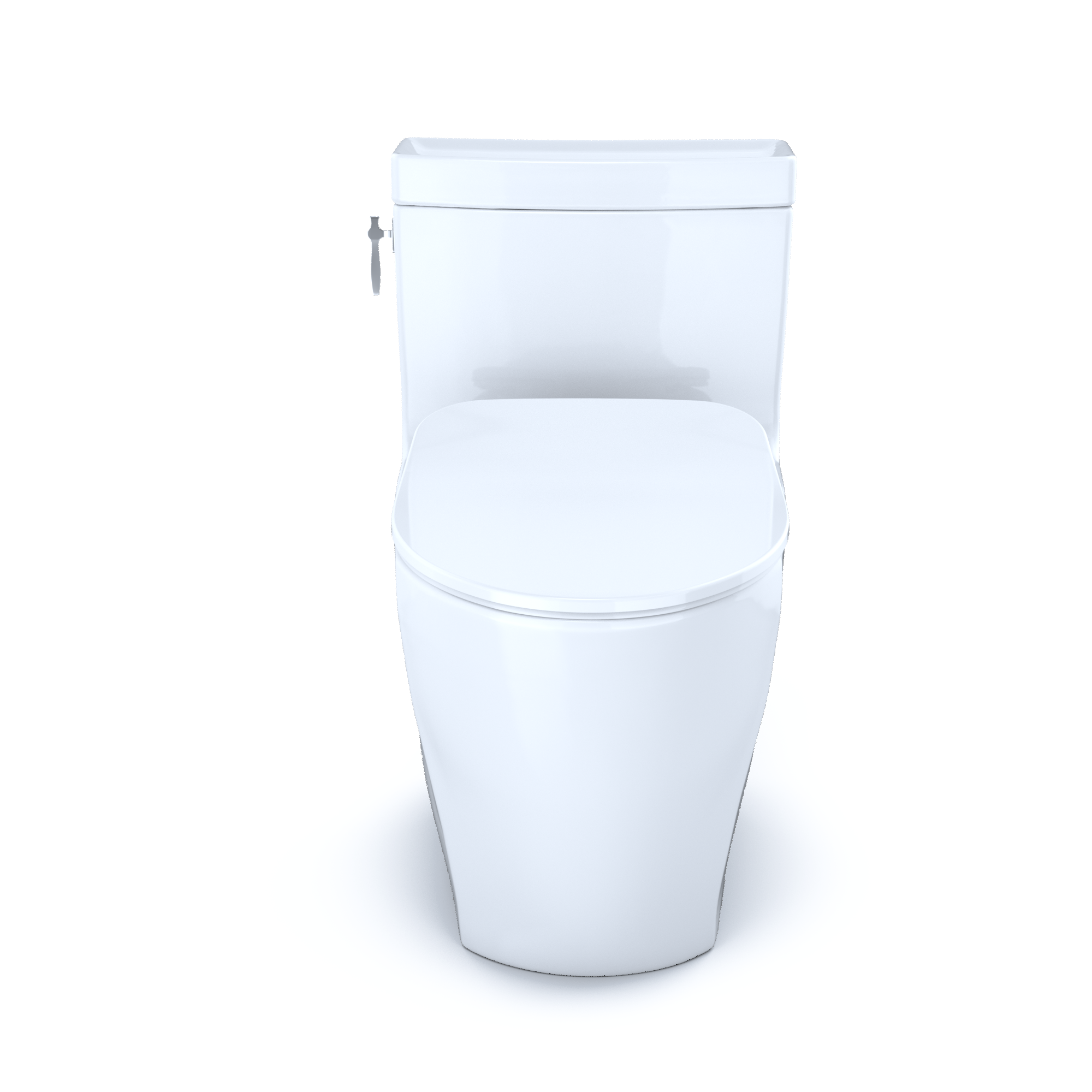 Cotton white one-piece elongated toilet with soft-close seat and integrated tank.