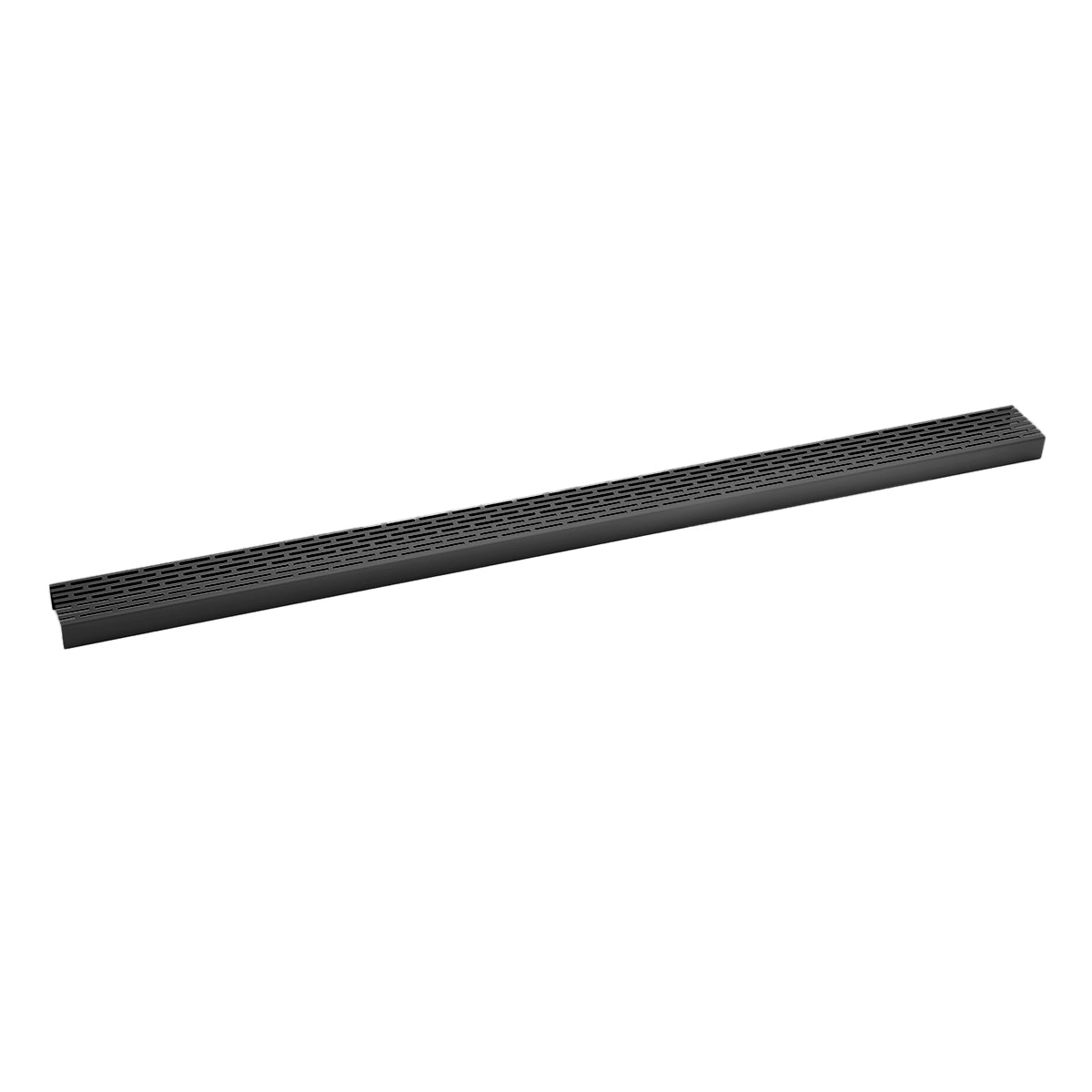 Matte black linear drain grate with horizontal slat pattern, 72 inches long.