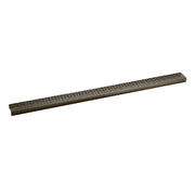 Oil-rubbed bronze linear drain grate with horizontal slat pattern, 72 inches long.
