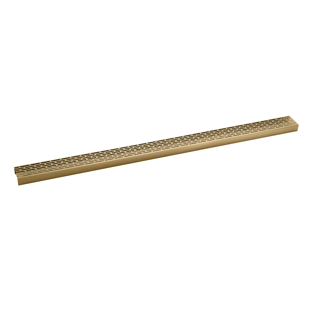 Satin bronze linear drain grate with horizontal slat pattern, 60 inches long.