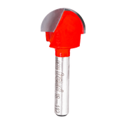 Red and gray round nose router bit with cylindrical shank and Freud branding on metal shaft.
