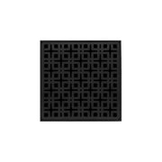 Matte black square drain grate with geometric grid pattern and center drain opening.