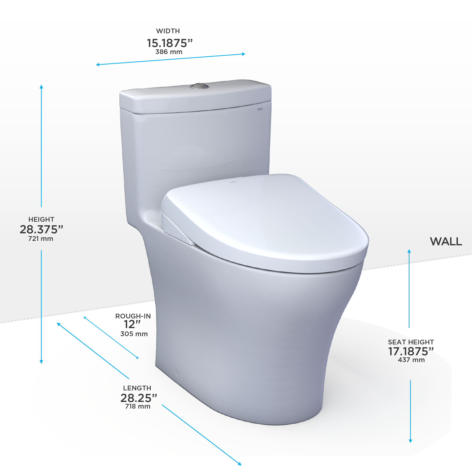 Toto Aquia IV One Piece Elongated Universal Height Toilet with CEFIONTECT Dual Flush 0.9 and 1.28 GPF with Contemporary Washlet+ S7 Bidet Seat in Cotton White