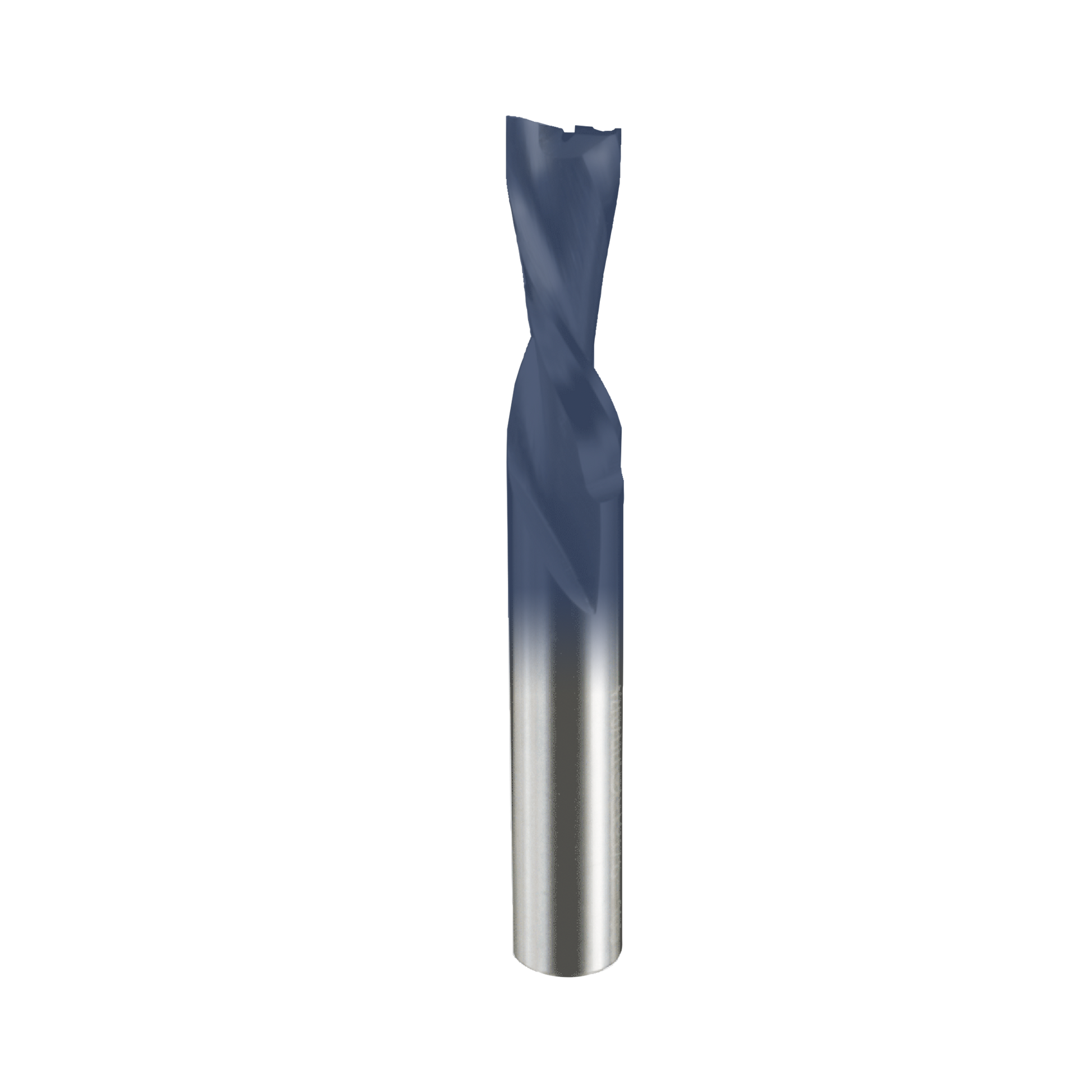 3/8" down spiral bit with dark coated cutting end and silver metal shank.