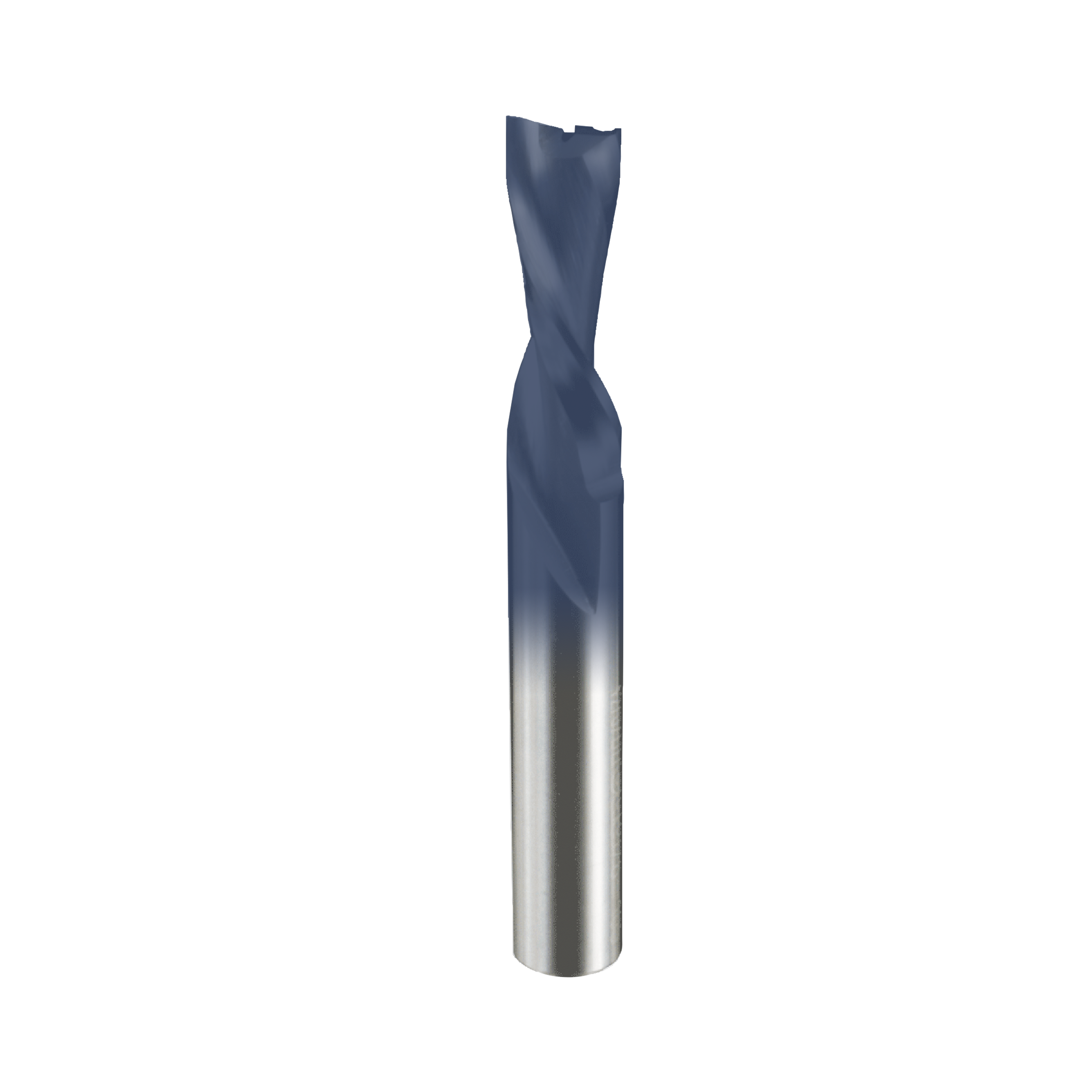 3/8" down spiral bit with dark coated cutting end and silver metal shank.