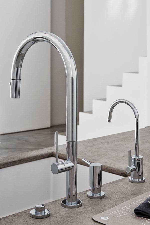 California Faucets Poetto Quad Spout Pull-Down Kitchen Faucet with Button Sprayer in Polished Chrome - K50-103-FB-PC