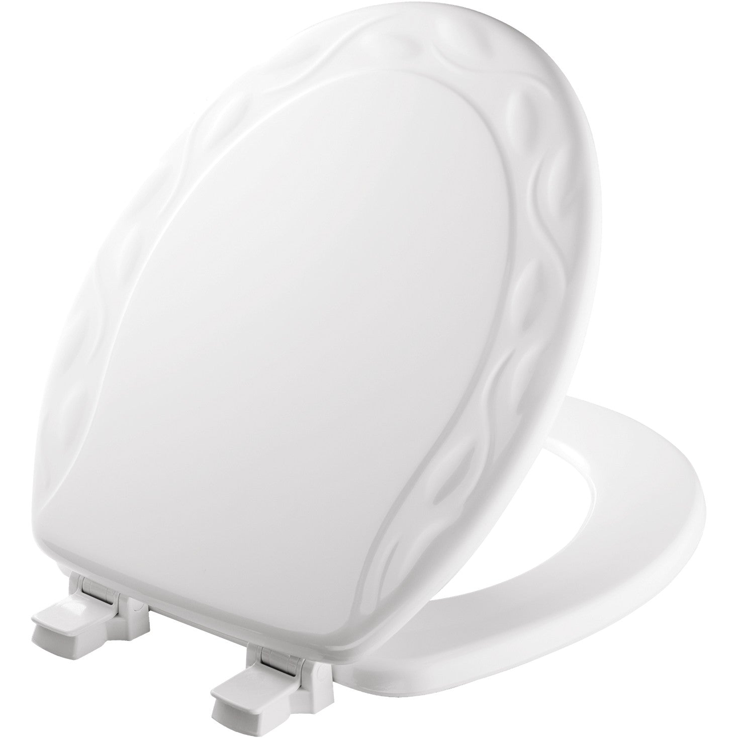 Mayfair by Bemis 34ECA 000 Round Enameled Wood Ivy Design Toilet Seat in White with STA-TITE Seat Fastening System and EasyClean Hinge