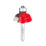 Red cove and fillet router bit with silver metal shank and bearing, labeled Freud 30-202.
