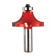 Red rounding over router bit with steel shaft and ball bearing guide, 5/8" radius cutting head.