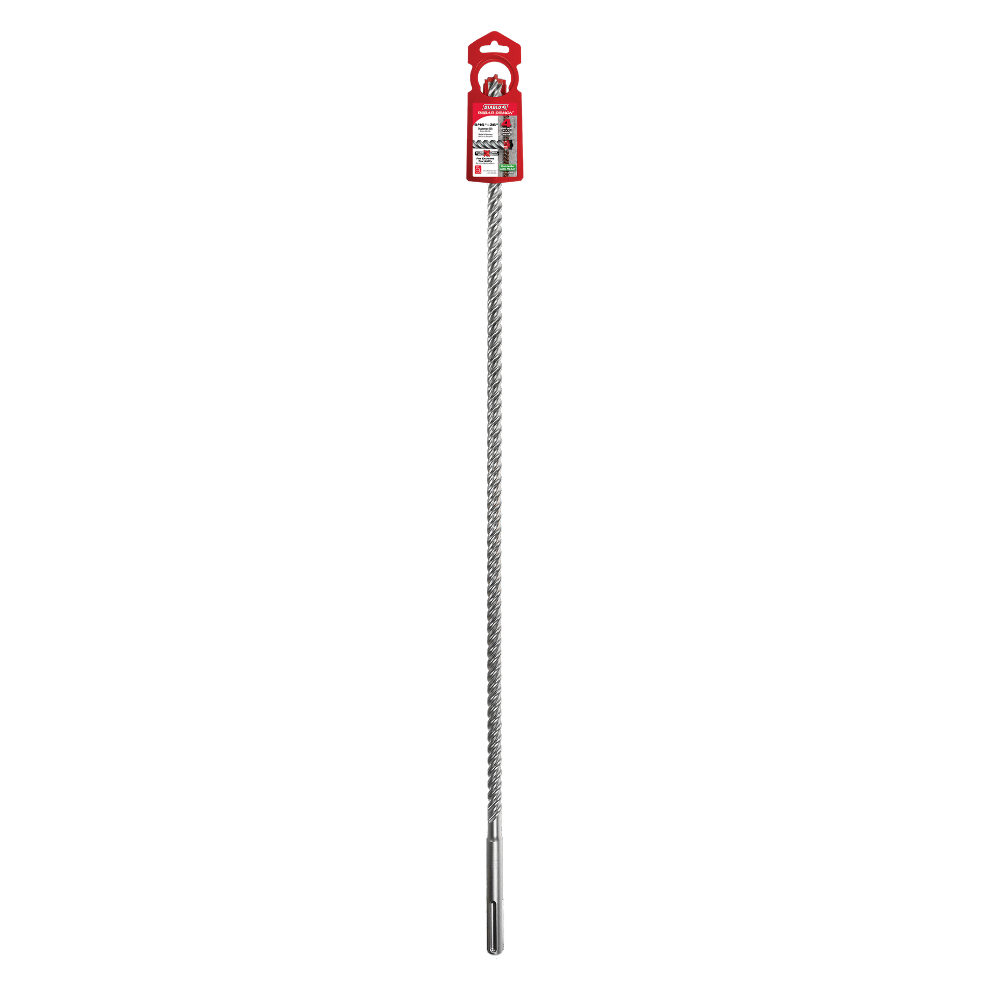 SDS-Max hammer drill bit with spiral flutes and carbide cutting head, 9/16 inch diameter.