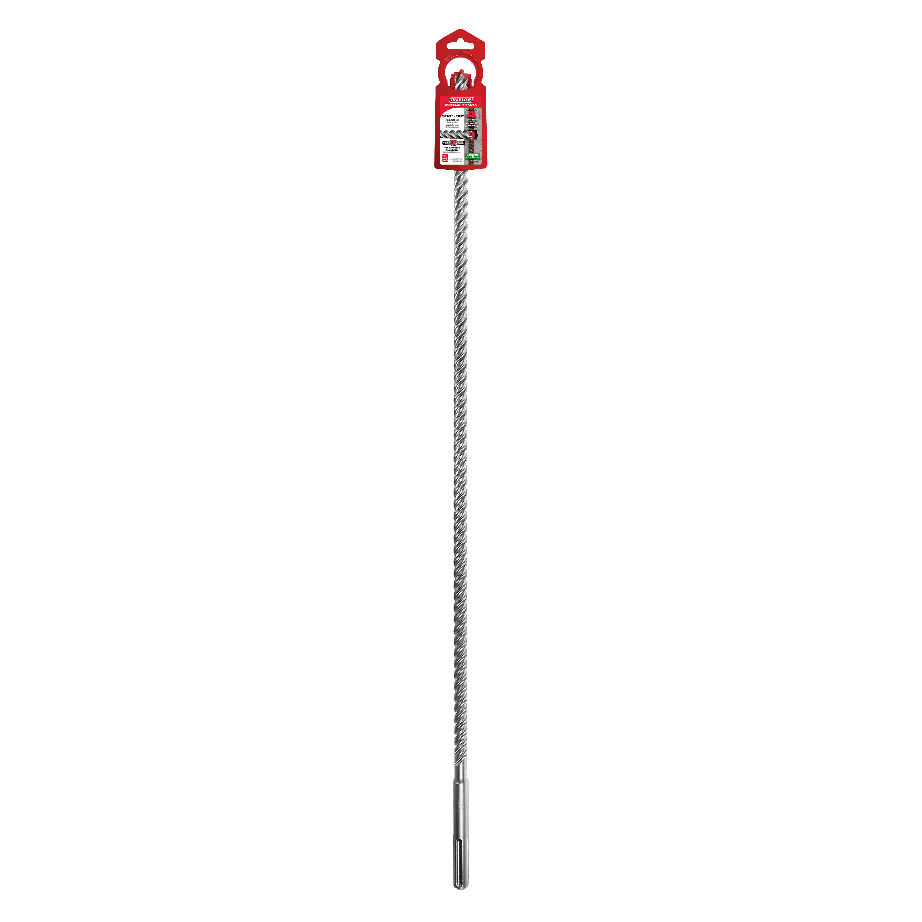 SDS-Max hammer drill bit with spiral flutes and carbide cutting head, 9/16 inch diameter.