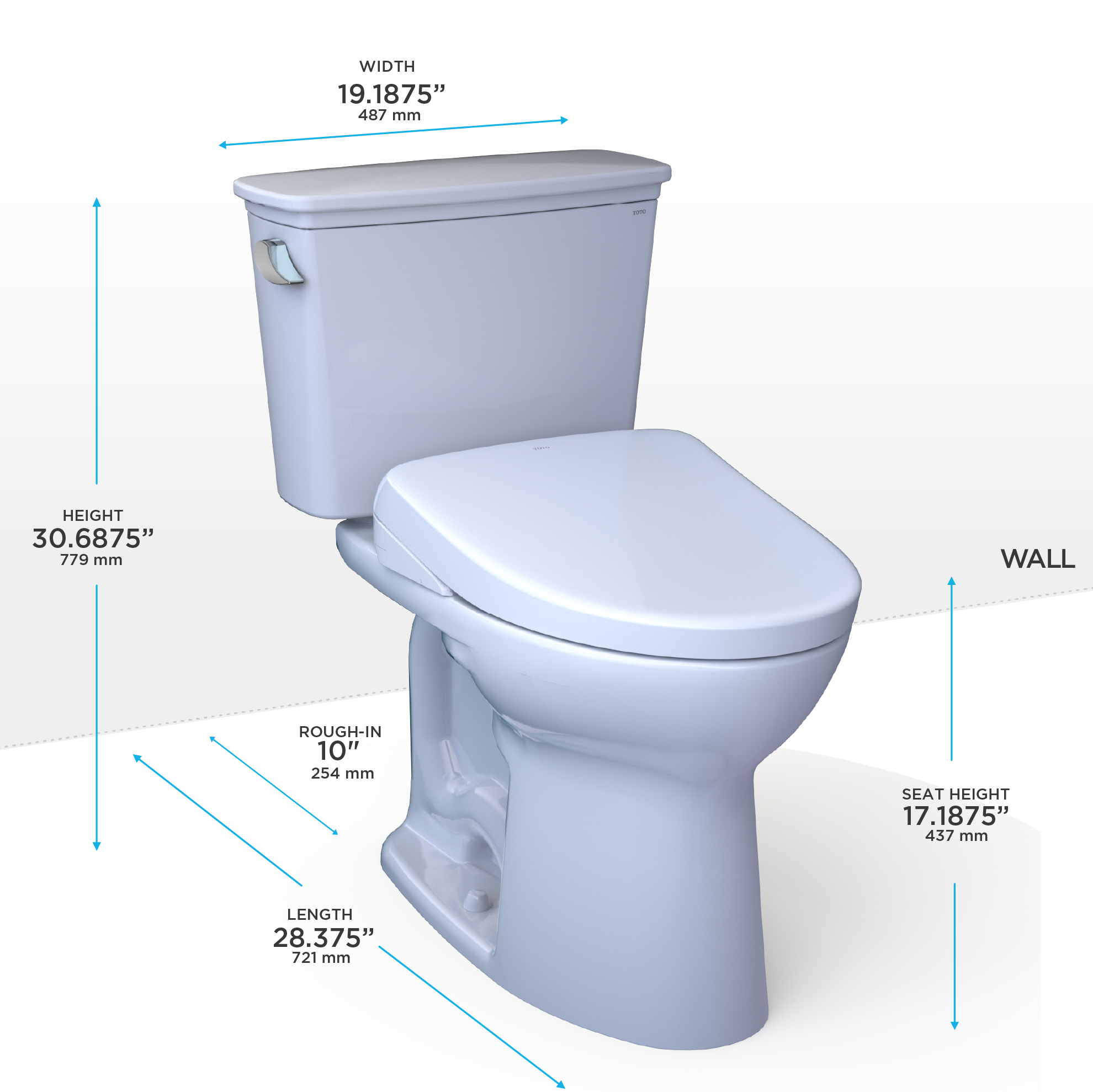 Toto Drake Two Piece Elongated Transitional 10 Inch Rough in Tornado Flush Universal Height Toilet with CEFIONTECT 1.28 GPF with Contemporary Washlet+ S7 Bidet Seat in Cotton White