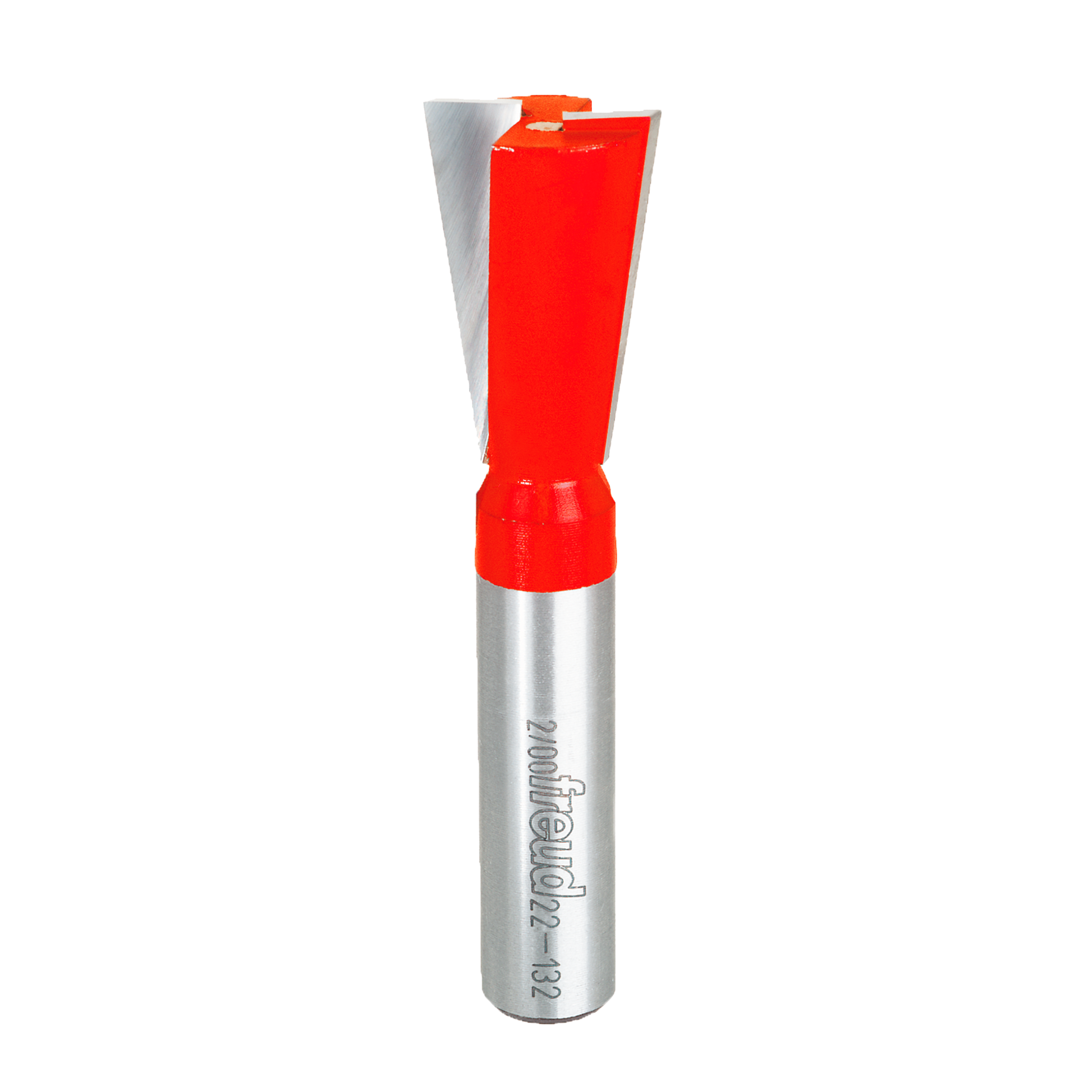 Freud 13/16" dovetail bit with red cutting head and silver metal shank.