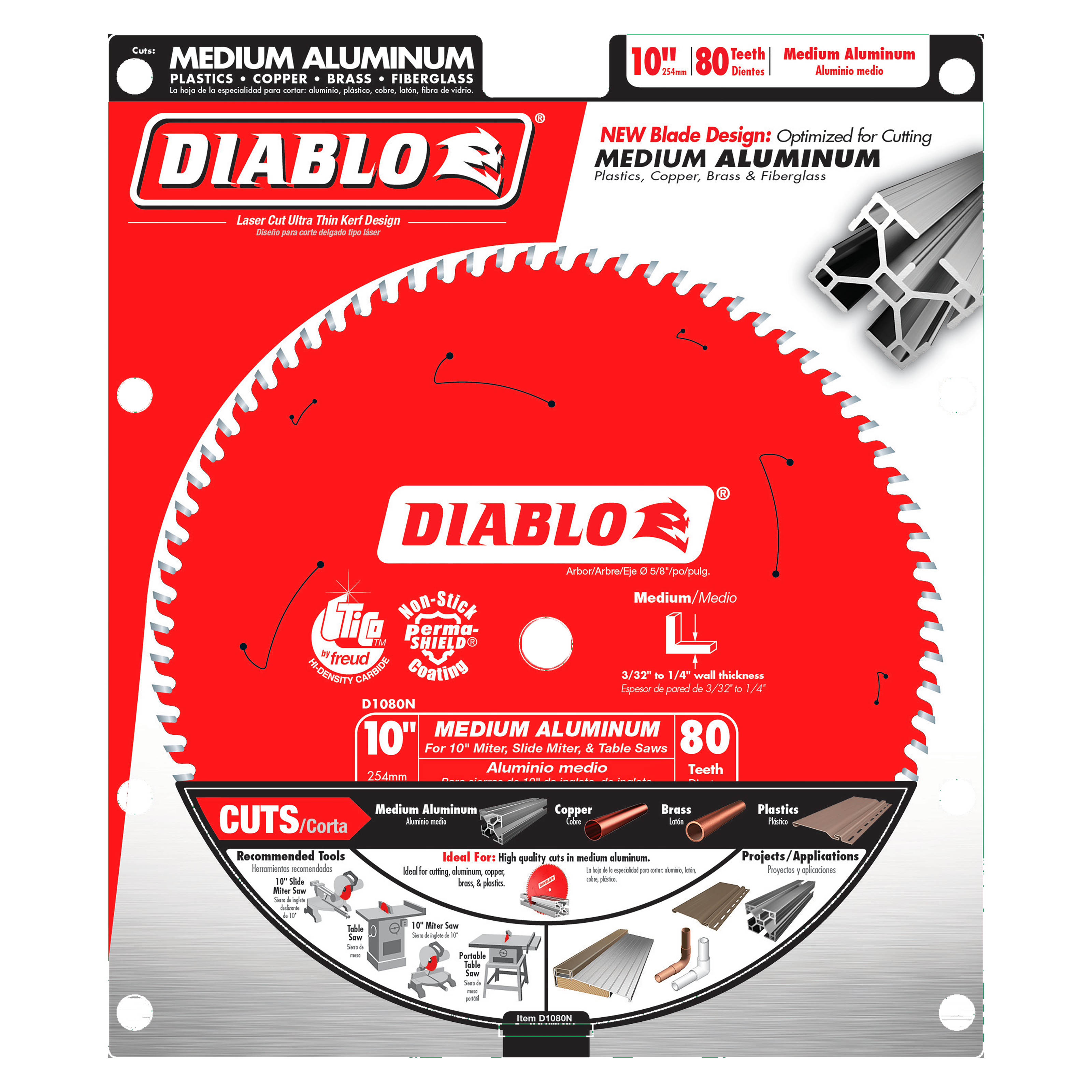 Diablo D1080N 10 in. x 80 Tooth Medium Aluminum Saw Blade - 10 Pack