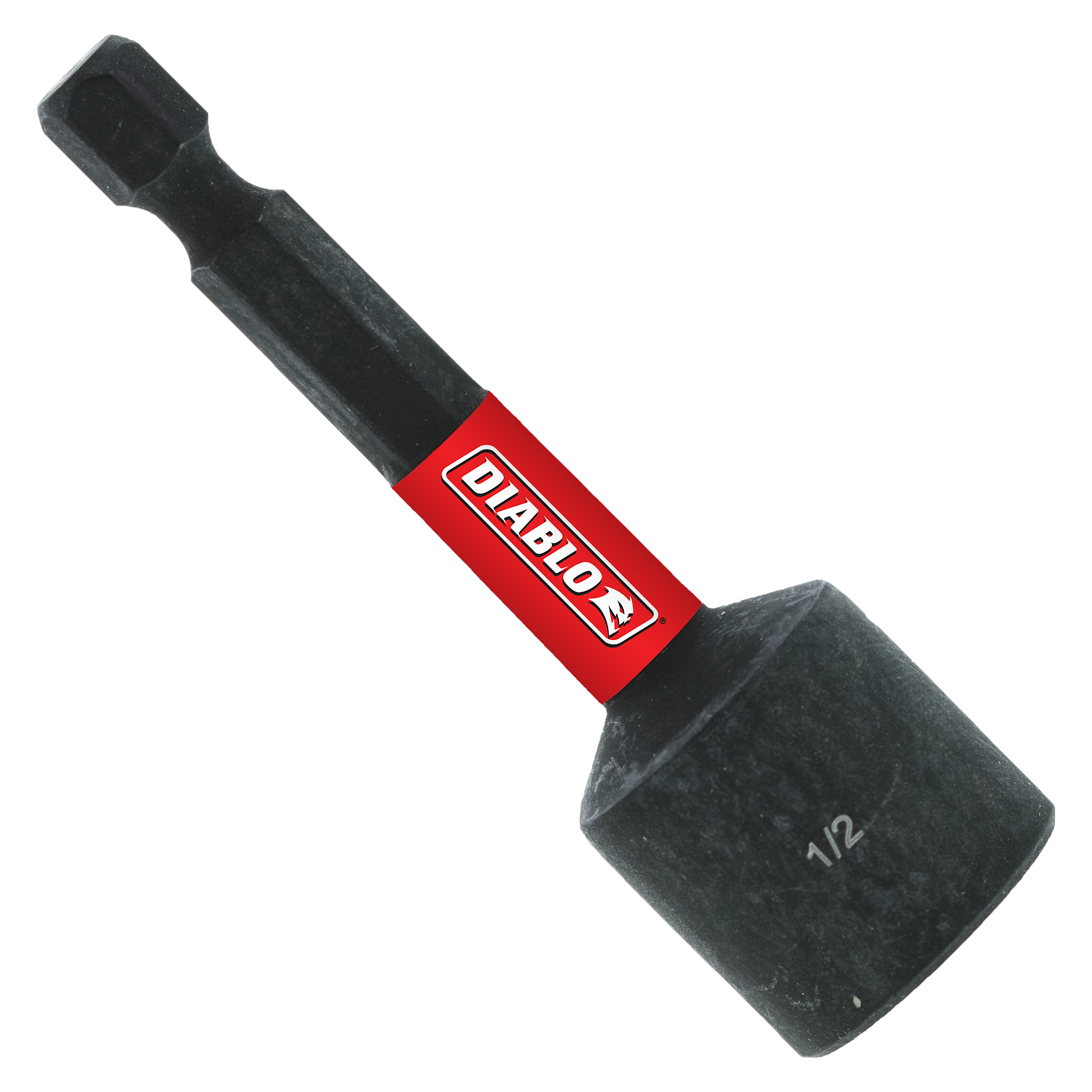 Black magnetic nut setter with 1/2 inch socket head and red Diablo brand sleeve on shaft.