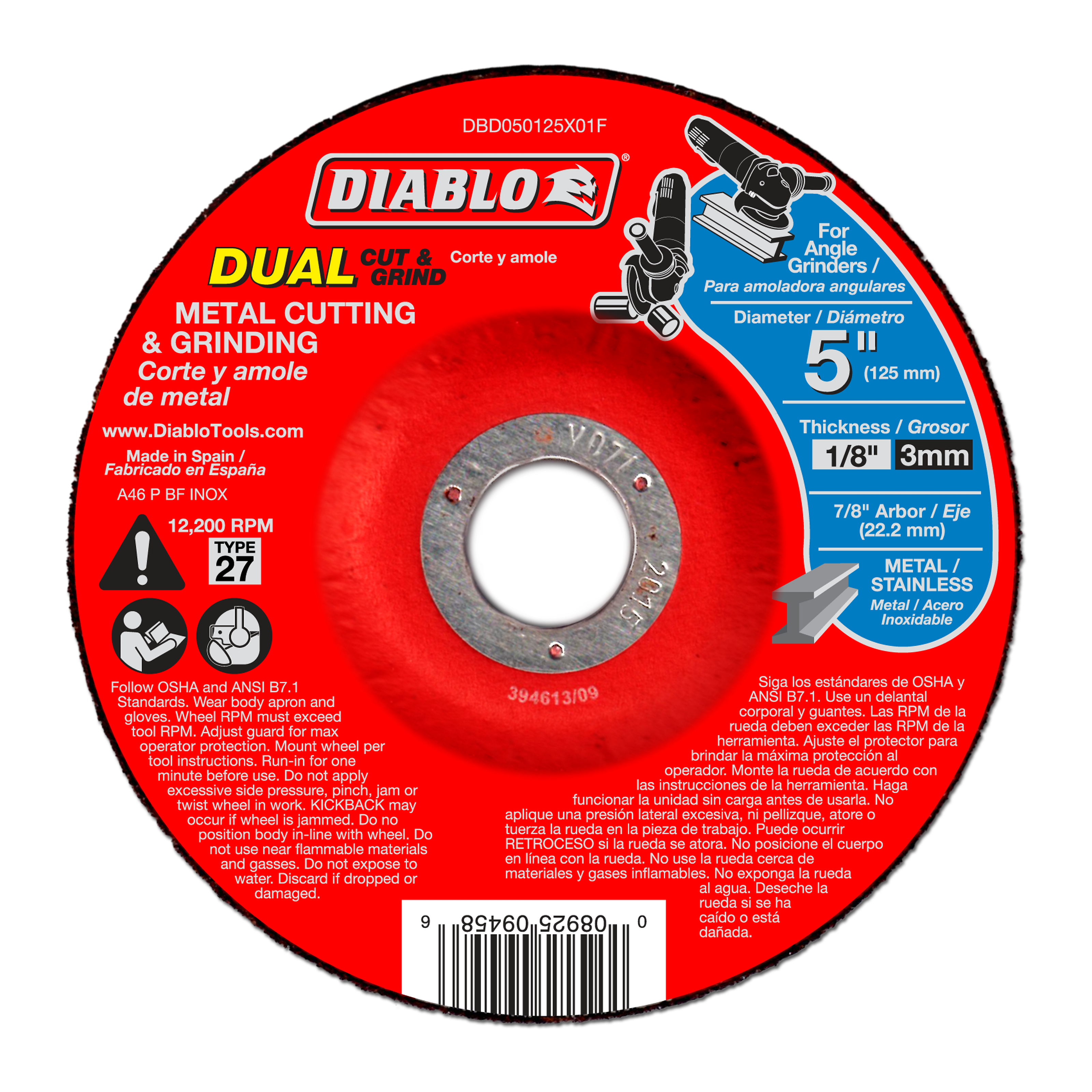 Diablo DBD050125X01F 5 in. Metal Dual Cut & Grind Disc - Type 27