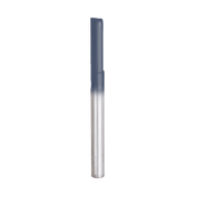 Silver and dark gray cylindrical router bit with single flute cutting edge and straight shaft design.