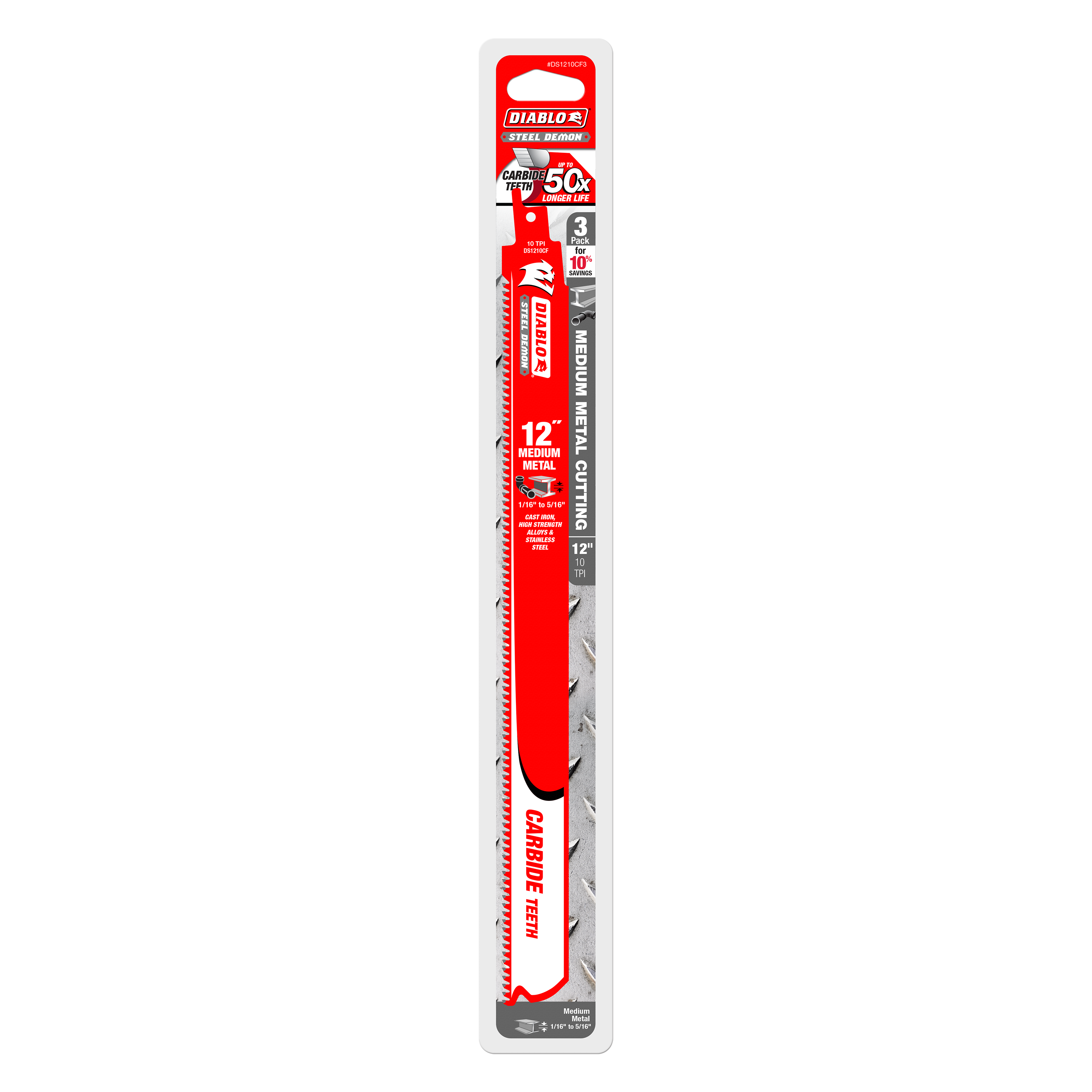 Diablo DS1210CF3 12 in. Steel Demon Carbide Recip Blades for Medium Metal (1/16 in. - 5/16 in.) Cutting (3-Pack) - 10 Pack
