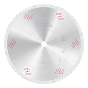 Freud LU5C25 450mm circular saw blade with fine teeth and red vibration reduction markings around the perimeter.