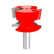 Red door lip router bit with metal shank and curved cutting edges for woodworking.