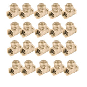 Twenty brass swing check valves with threaded female connections and internal swing mechanism visible.