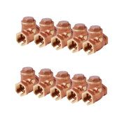 Ten brass swing check valves with 3/4 inch female threaded ports arranged in two rows.