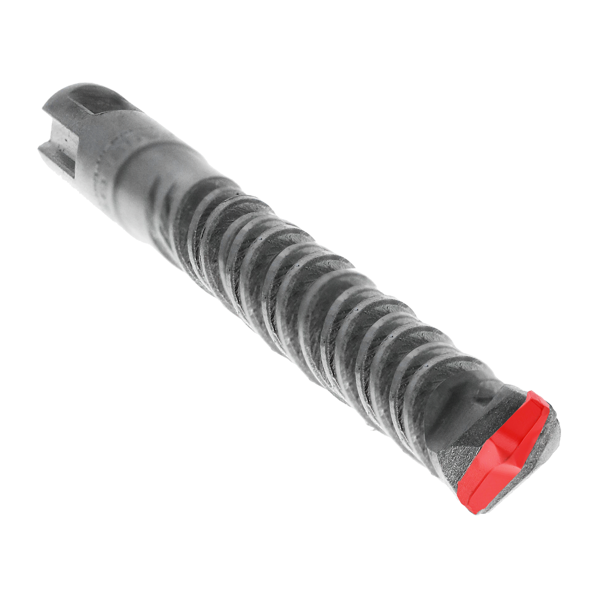 Gray SDS-Plus hammer drill bit with two cutting edges and red end cap, 3/8 inch diameter.