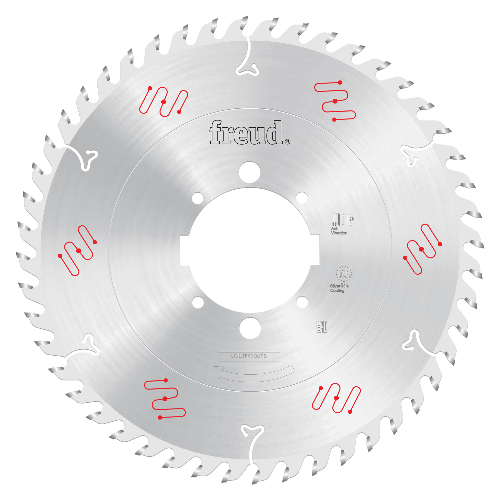 Freud 300mm circular saw blade with carbide teeth and white center arbor hole on polished steel disc.