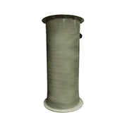 Cylindrical fiberglass basin with rounded top rim and flat base in gray-green color.