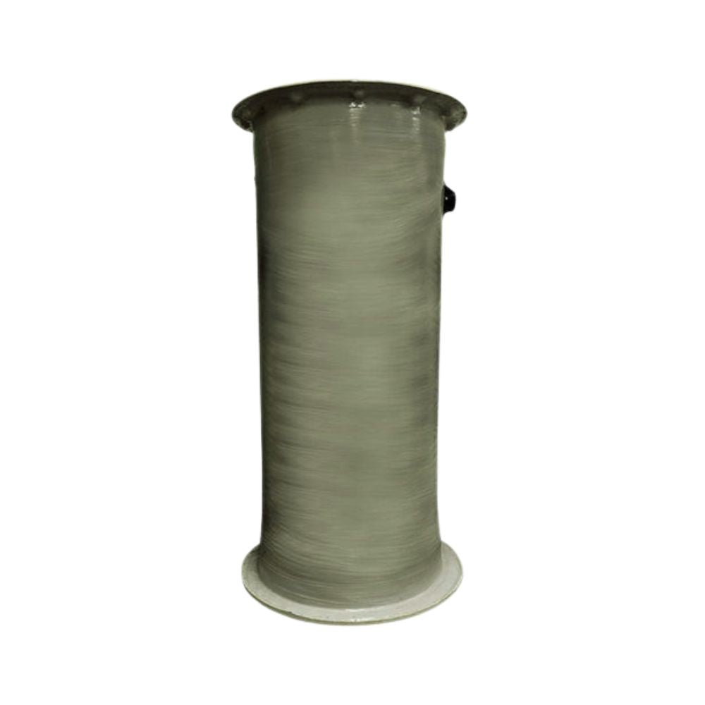Cylindrical fiberglass basin with rounded top rim and flat base in gray-green color.