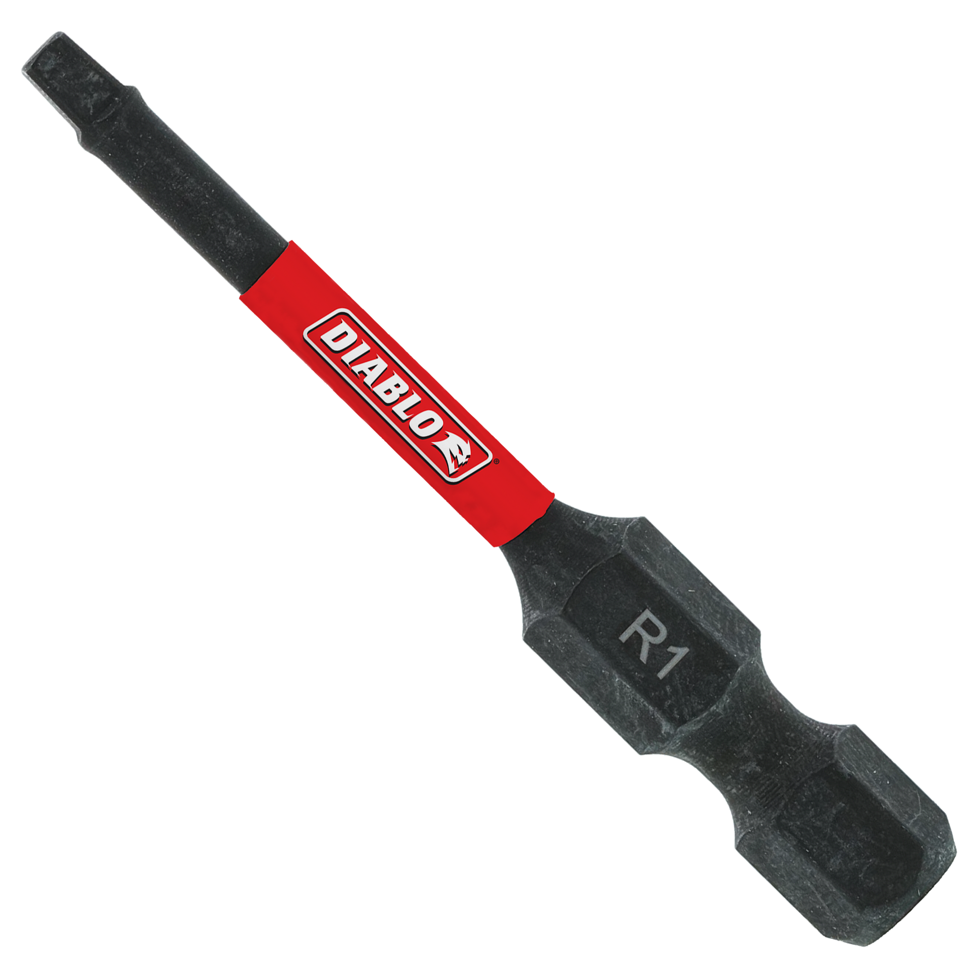 Black Diablo #1 square drive bit with red band and R1 marking on shaft.