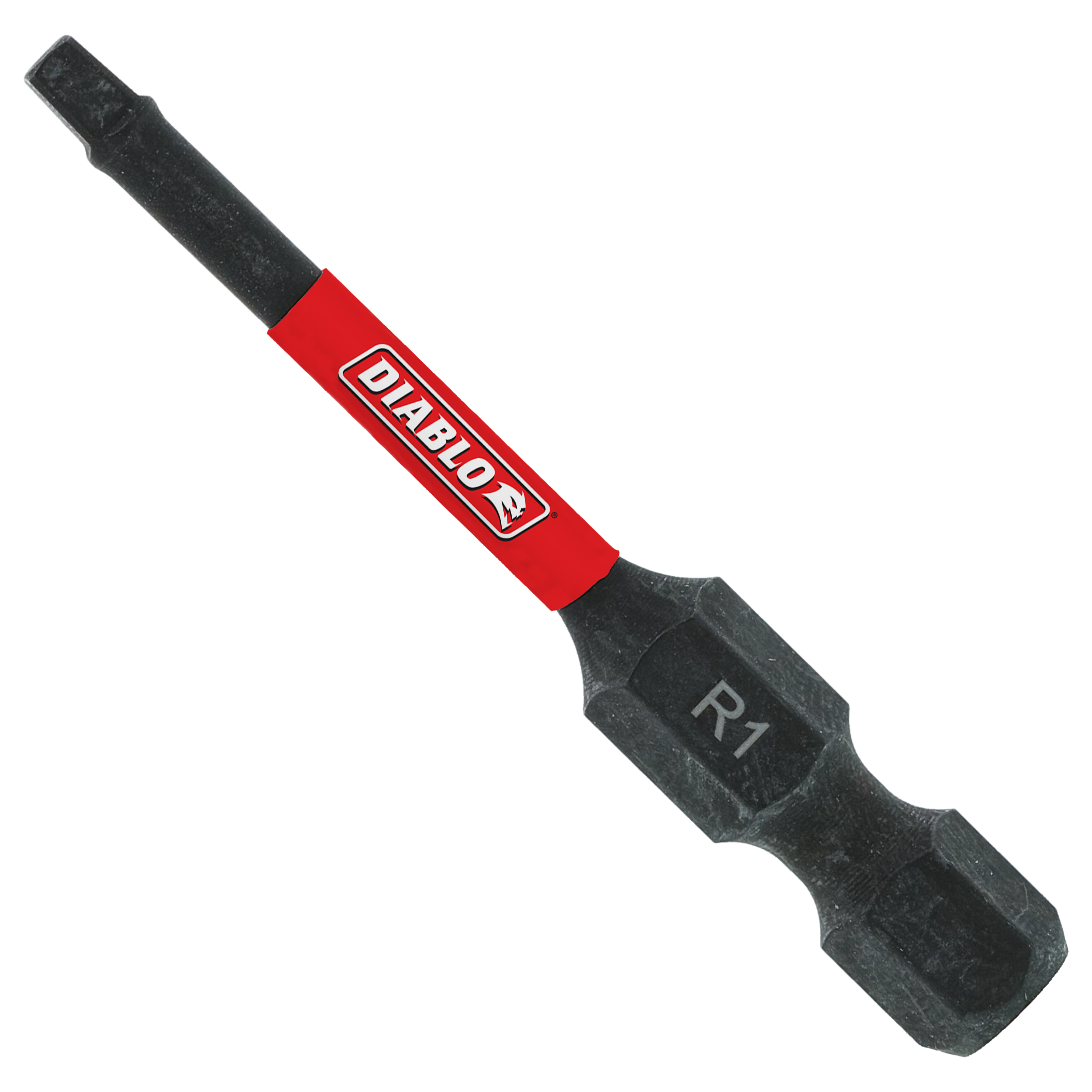 Black Diablo #1 square drive bit with red band and R1 marking on shaft.