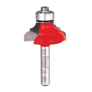Classical cove and round router bit with red cutting edges, metal shaft, and bearing guide.