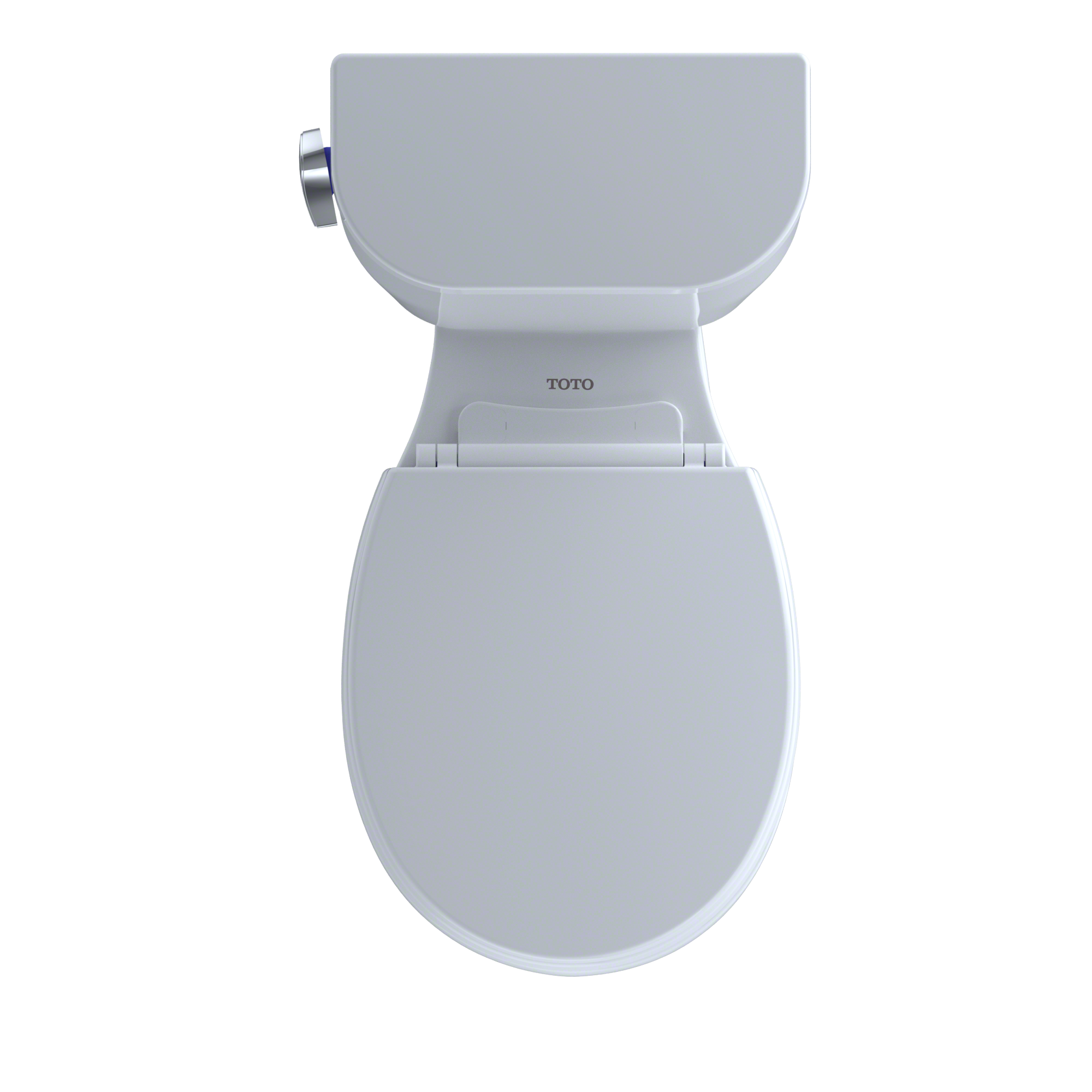 Toto Entrada two-piece round toilet in light gray, viewed from above, without seat.