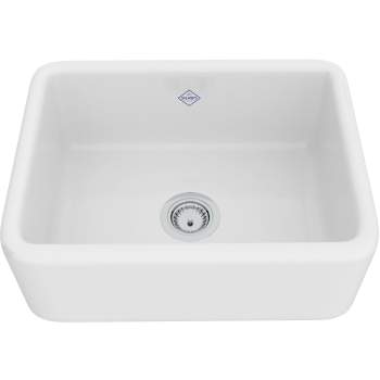 Rohl RC2418WH Shaws Original Lancaster Single Bowl Apron Front Fireclay Kitchen Sink, White
