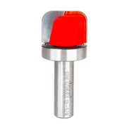 Router bit with red curved dish carving head and metal shank marked "Freud 49-578".
