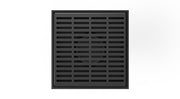 Matte black square floor drain grate with horizontal slotted pattern and recessed center, 5 inches by 5 inches.