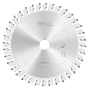 Freud 160mm conical scoring saw blade with silver-coated teeth and center arbor hole.