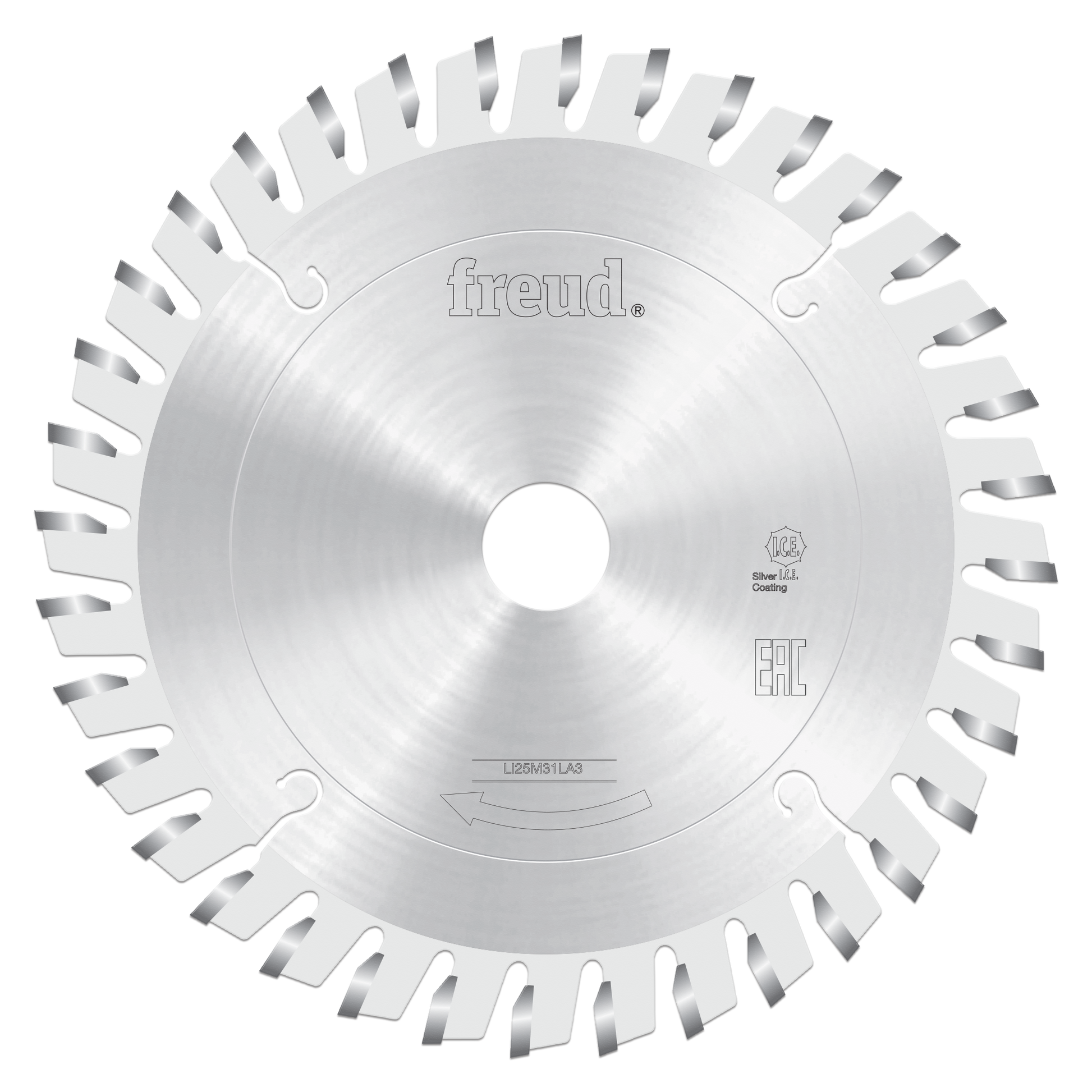 Freud 160mm conical scoring saw blade with silver-coated teeth and center arbor hole.