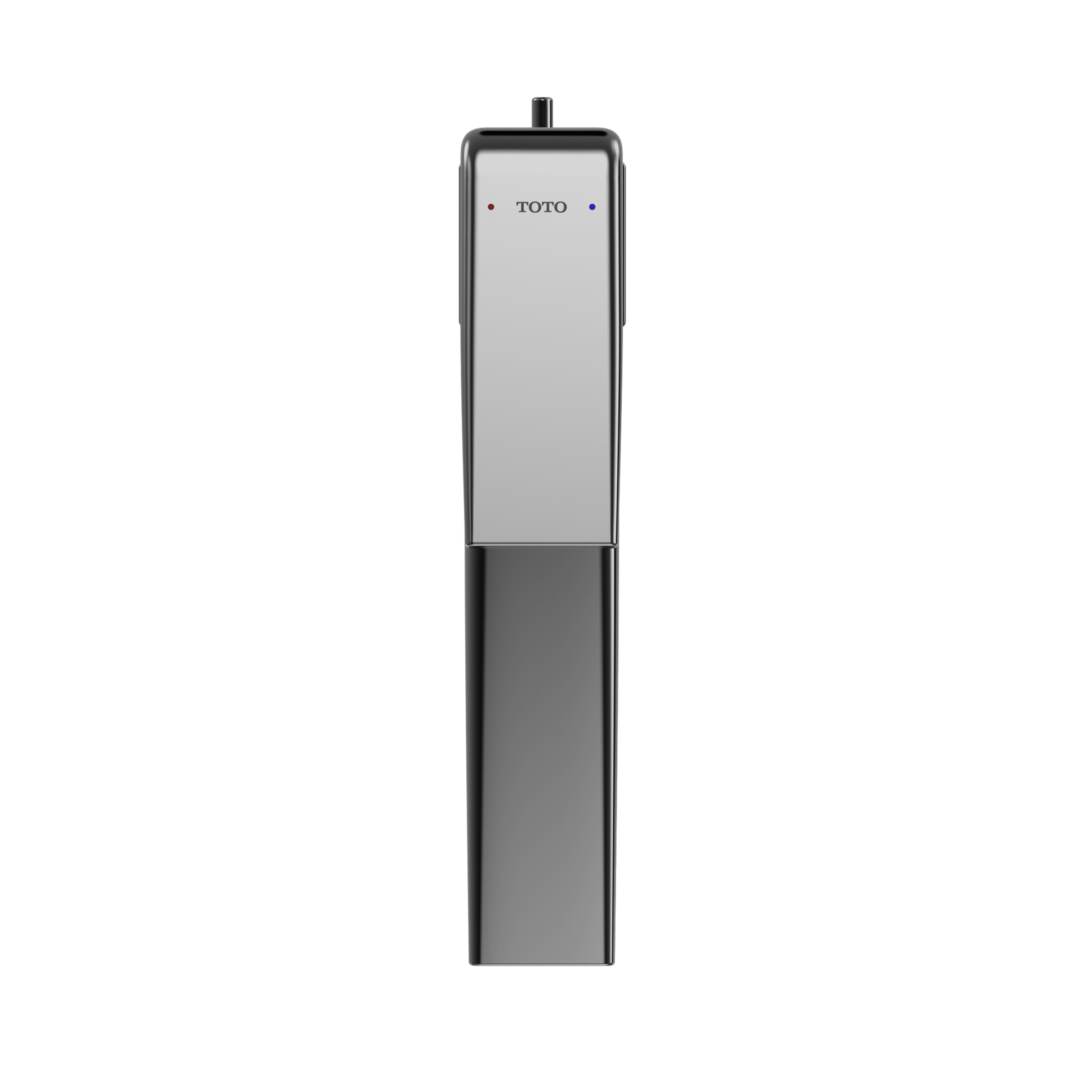 Polished chrome single-handle vessel faucet with tall rectangular body, TOTO branding, and black accents.
