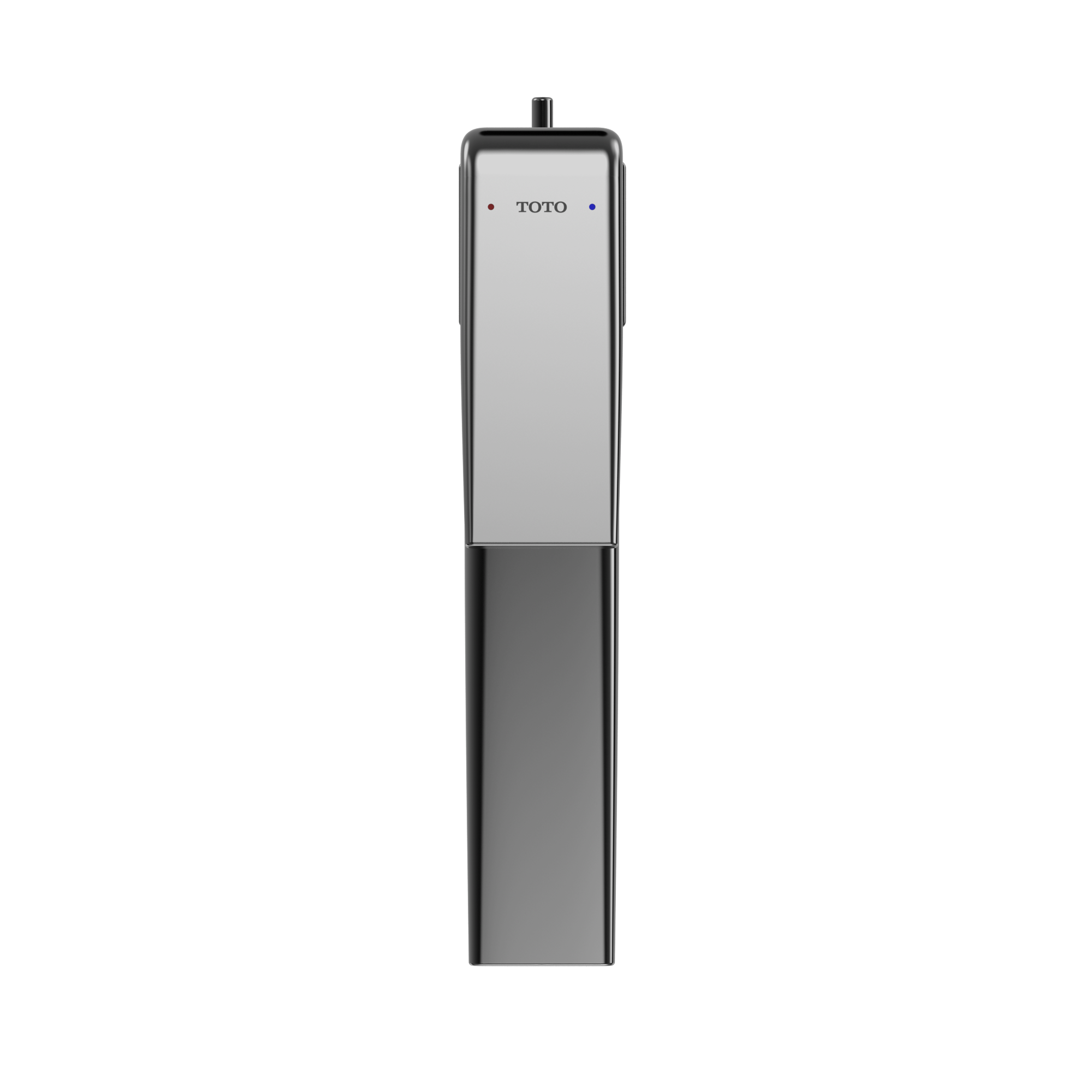 Polished chrome single-handle vessel faucet with tall rectangular body, TOTO branding, and black accents.