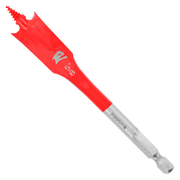 Red and silver spade bit with flat blade tip and hex shank, labeled with Diablo branding.
