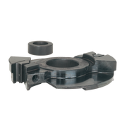 Dark metal circular cutterhead with profiled edges, wing-shaped mounting brackets, and separate rubber ring component.