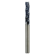 Black and gray cylindrical mortise compression bit with three spiral flutes on the cutting end.