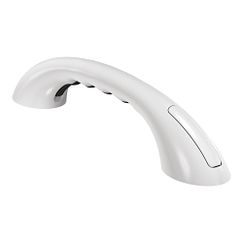 White curved grab bar with ergonomic handle grip and mounting hardware, 9 inches long.