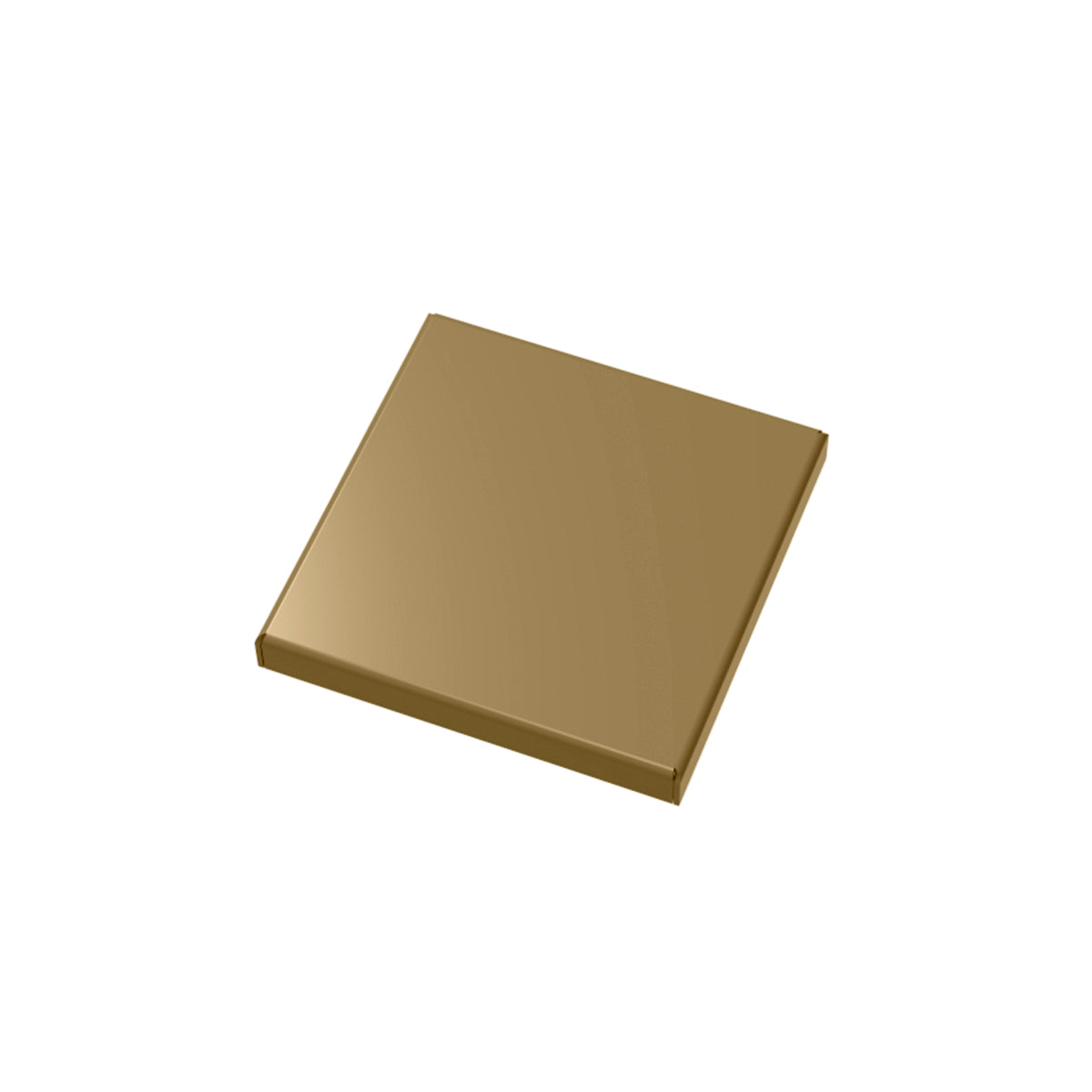 Square satin bronze drain cover with solid flat surface and recessed edges.